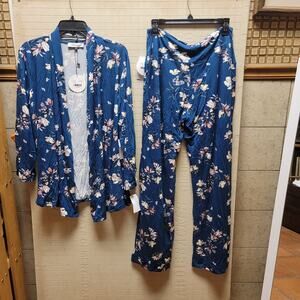 ANGEL maternity 2 pc. Set pants cardigan floral Blue/green Large NEW